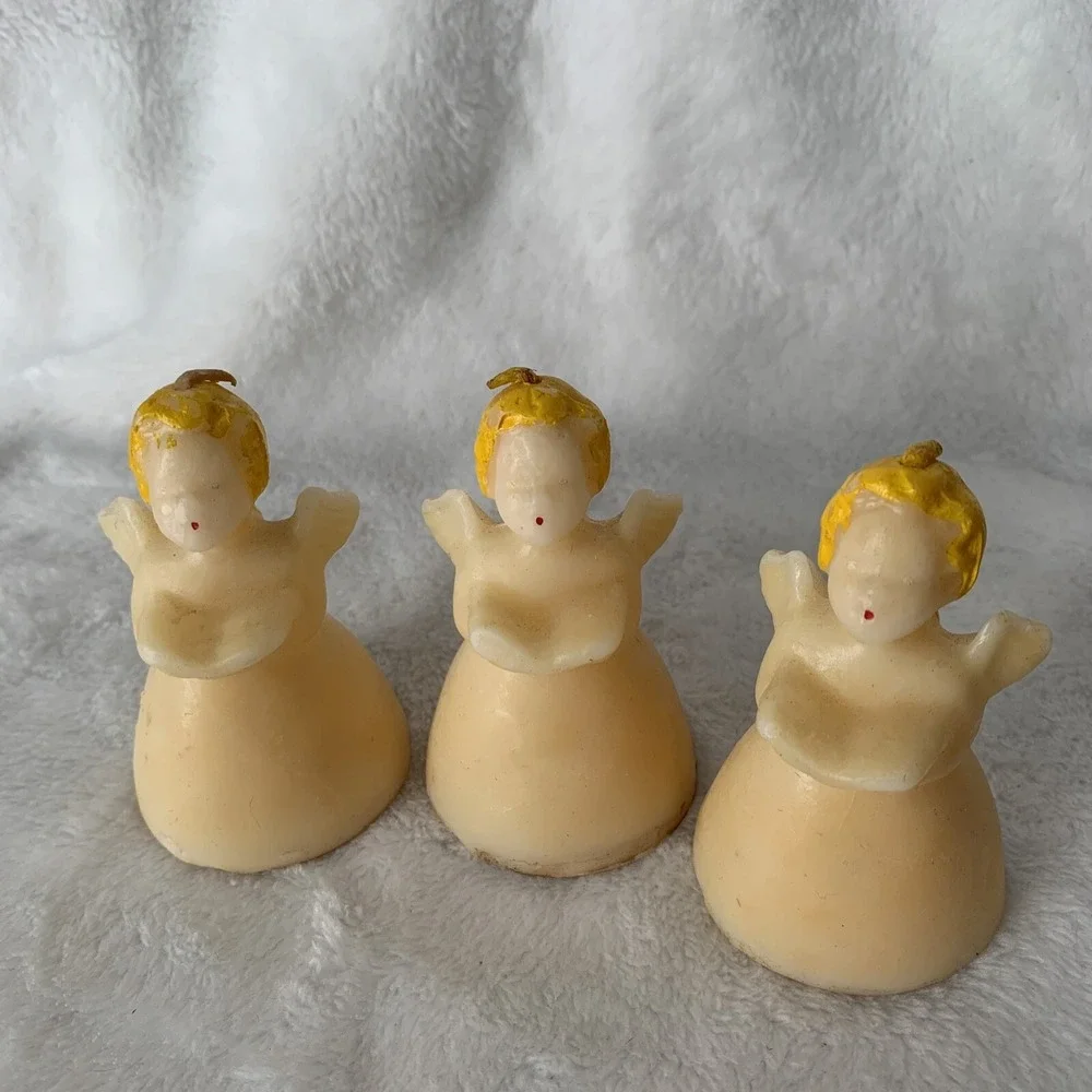 Vintage Lot Of 3 Angel Christmas Candles Tavern Gurley Unscented Choir Carolers